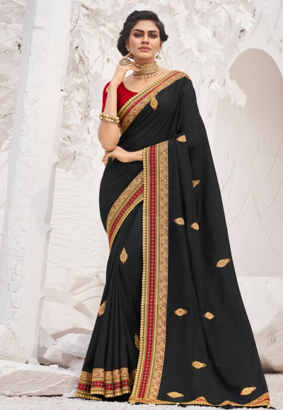 Black satin festival wear saree 2616