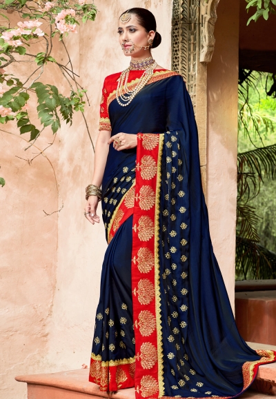 Navy blue silk festival wear saree 1032