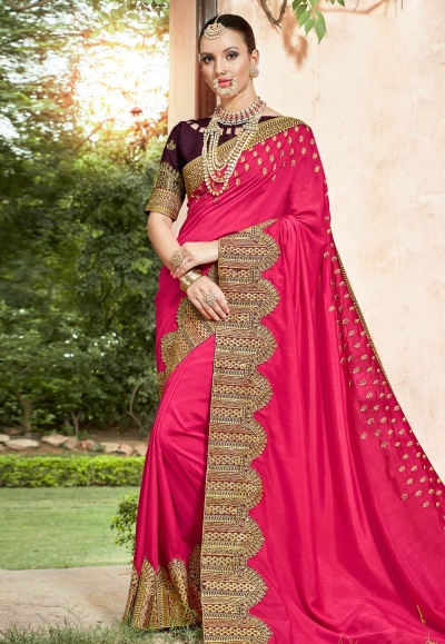 Pink silk saree with blouse 1037