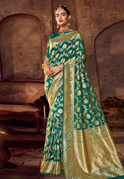 Green banarasi silk festival wear saree 96659