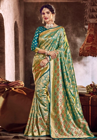 Green banarasi silk saree with blouse 96664