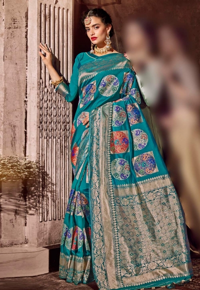 Blue banarasi silk festival wear saree 96657