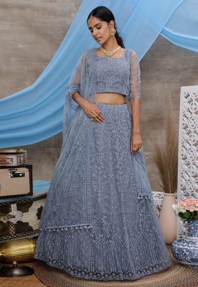 Grey net circular lehenga choli 1313