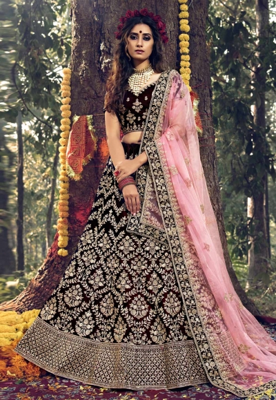 Maroon velvet circular lehenga choli 3704