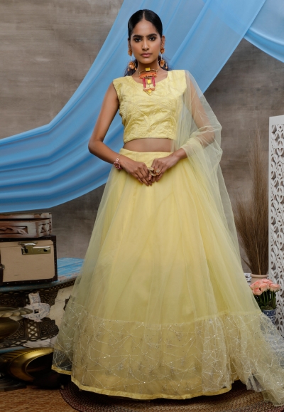 Yellow net circular lehenga choli 1354