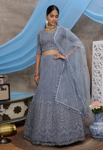 Grey net circular lehenga choli 1334