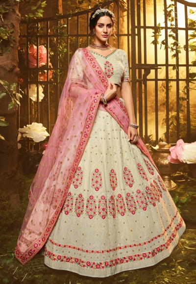 Off white georgette circular lehenga choli 3901