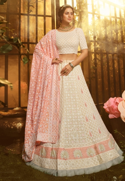 Off white georgette circular lehenga choli 3905