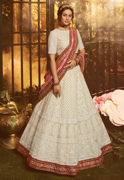 Off white georgette circular lehenga choli 3907