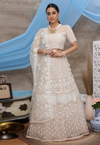 Beige net circular lehenga choli 1304