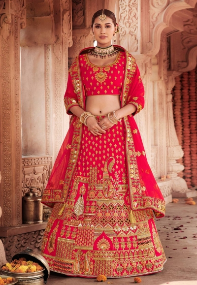 Pink silk circular lehenga choli 3909