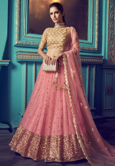 Pink net embroidered circular lehenga choli 4110