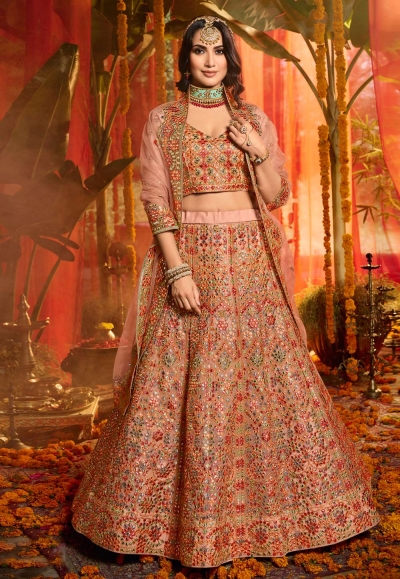 Peach organza circular lehenga choli 4702