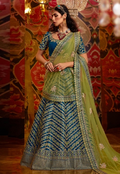 Blue raw silk circular lehenga choli 5179