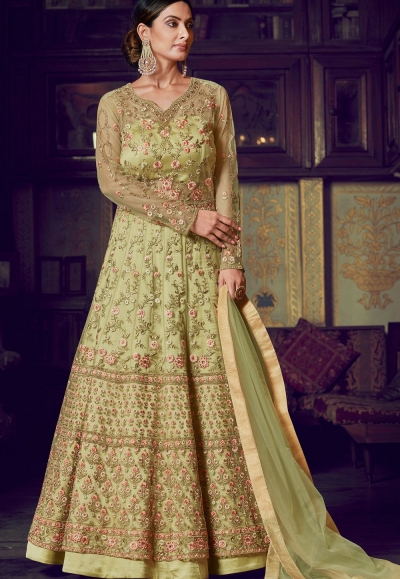 green net silk embroidered heavy anarkali suit 10046