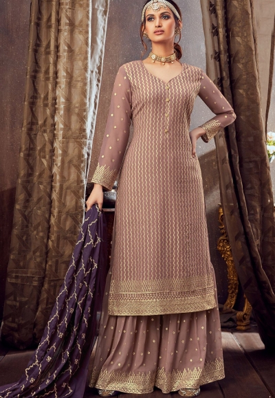 Beautiful Maroon Georgette Embroidered Palazzo Suit