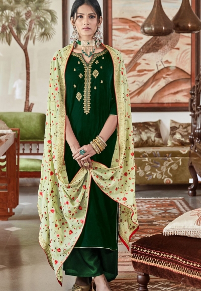 green velvet embroidered palazzo suit 9103