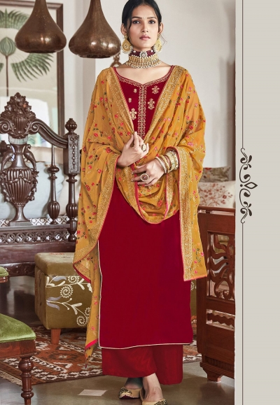 red velvet embroidered palazzo suit 9102