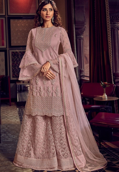 Buy Cotton Silk Embroidered Pink Designer Palazzo Suit Online : 204964 - Pakistani  Suits