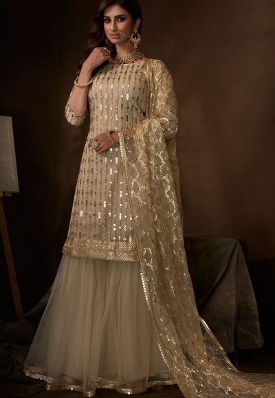 off white net embroidered sharara ...