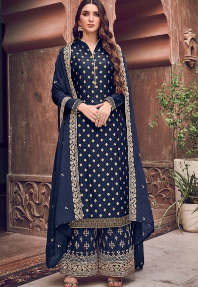 royal blue jacquard embroidered palazzo suit 6708