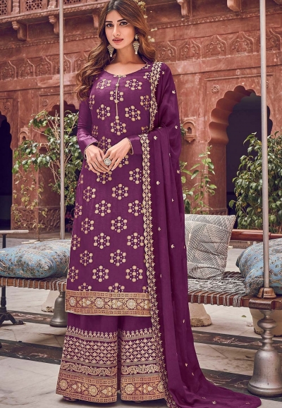 purple jacquard embroidered palazzo suit 6709