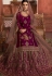 wine satin embroidered lehenga style suit 6108