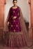 wine satin embroidered lehenga style suit 6108