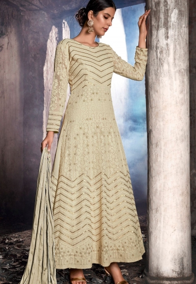 off white georgette embroidered anarkali suit 20077