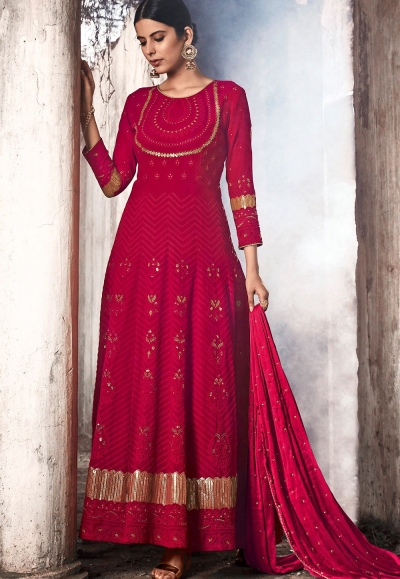 dark pink georgette embroidered anarkali suit 20074