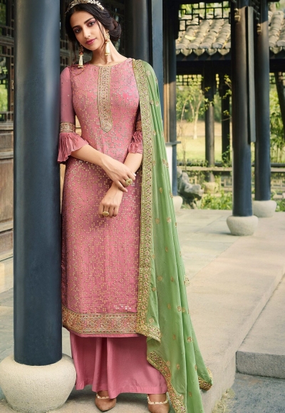 pink viscose silk embroidered palazzo suit 18098