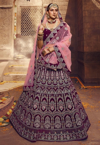 Purple velvet circular lehenga choli 3803