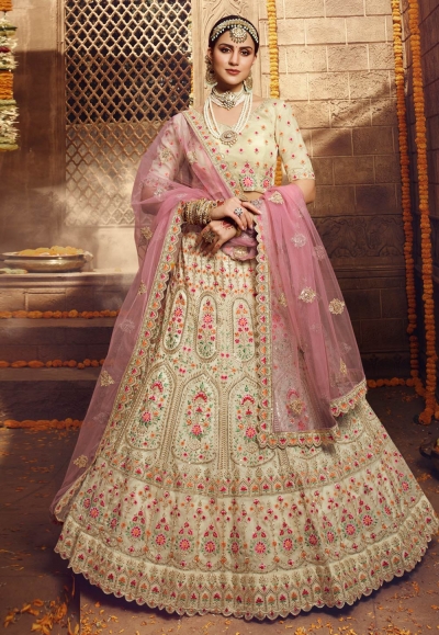 Cream organza circular lehenga choli 3806