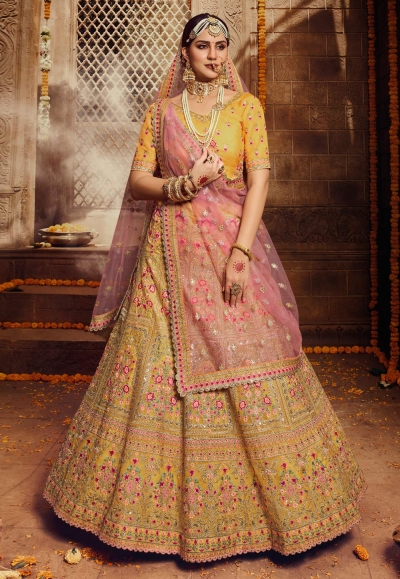 Yellow organza circular lehenga choli 3810