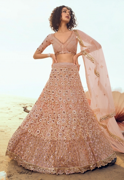 Peach net circular lehenga choli 5104