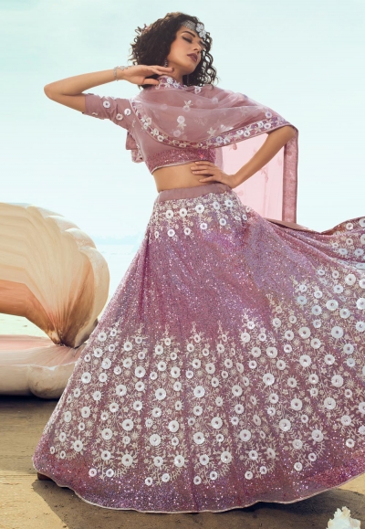 Light pink net circular lehenga choli 5105