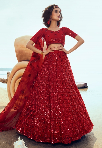 Red net circular lehenga choli 5108