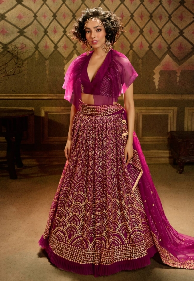 Magenta net designer lehenga choli AD5001