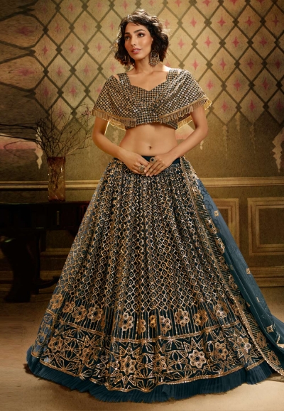 Grey net designer lehenga choli AD5002