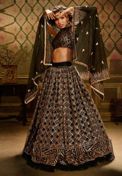 Black net circular lehenga choli AD5003