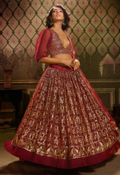 Maroon net circular lehenga choli AD5004