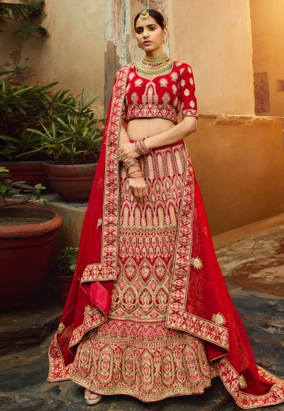 Red velvet circular lehenga choli 4302