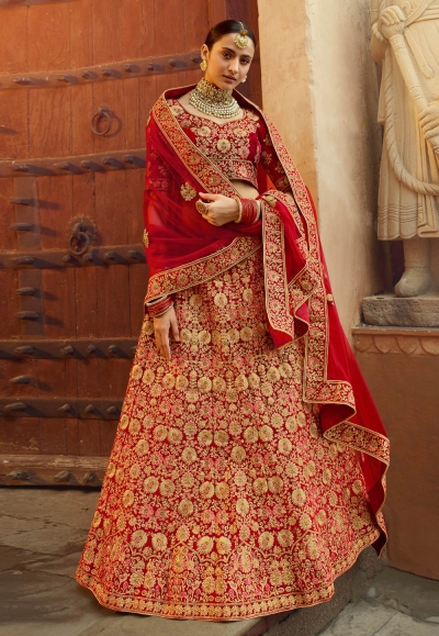 Red velvet bridal lehenga choli 4303