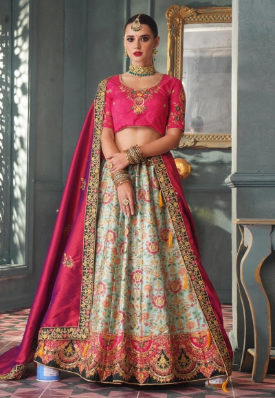 Light green silk circular lehenga choli 5002