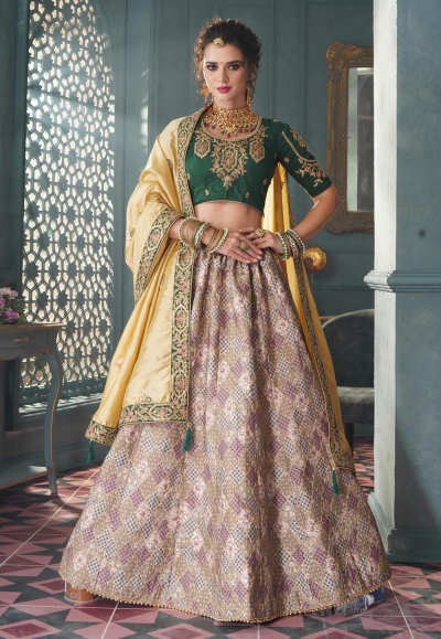 Beige silk circular lehenga choli 5004