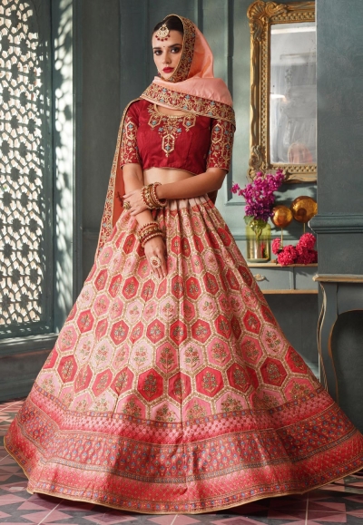 Pink silk ghagra choli 5005