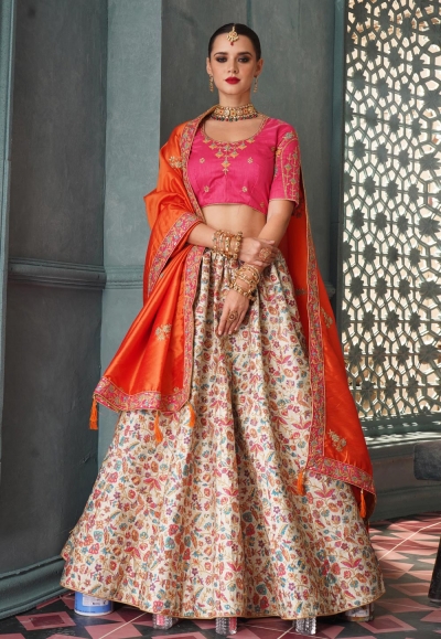 Off white silk circular lehenga choli 5007