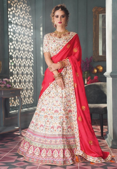 Off white silk ghagra choli 5008