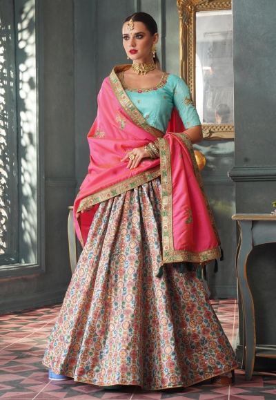 Sky blue silk circular lehenga choli 5009