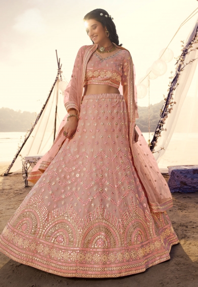 Pink organza circular party wear lehenga choli 5503